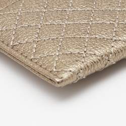 Pre Owned Carolina Herrera Light Gold Quilted Leather Card Holder