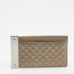 Pre Owned Carolina Herrera Light Gold Quilted Leather Card Holder