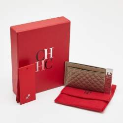 Pre Owned Carolina Herrera Light Gold Quilted Leather Card Holder