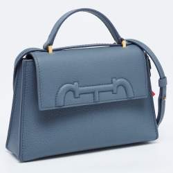 Carolina Herrera Blue Leather Doma Insignia Top Handle Bag