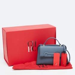 Carolina Herrera Blue Leather Doma Insignia Top Handle Bag