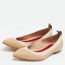 Carolina Herrera Beige Leather Pointed Toe Ballet Flats Size 37