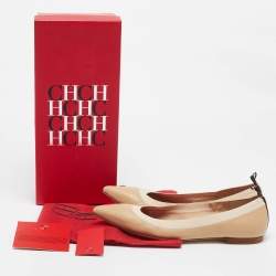 Carolina Herrera Beige Leather Pointed Toe Ballet Flats Size 37