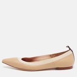 Carolina Herrera Beige Leather Pointed Toe Ballet Flats Size 37