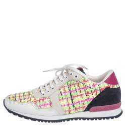 Pre Owned Carolina Herrera Multicolor Tweed, Leather And Suede Low Top Sneakers Size 41