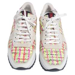 Pre Owned Carolina Herrera Multicolor Tweed, Leather And Suede Low Top Sneakers Size 41