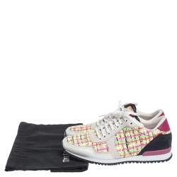 Pre Owned Carolina Herrera Multicolor Tweed, Leather And Suede Low Top Sneakers Size 41