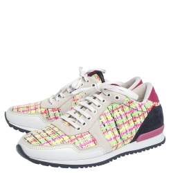 Pre Owned Carolina Herrera Multicolor Tweed, Leather And Suede Low Top Sneakers Size 41