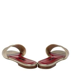 Pre Owned Carolina Herrera Metallic Gold Leather Slide Sandals Size 38