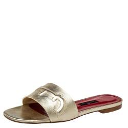 Pre Owned Carolina Herrera Metallic Gold Leather Slide Sandals Size 38