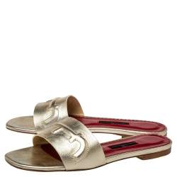 Pre Owned Carolina Herrera Metallic Gold Leather Slide Sandals Size 38
