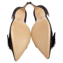 Pre Owned Carolina Herrera Black Satin Crystal Embellished Buckle Pointed Toe Pumps Size 39