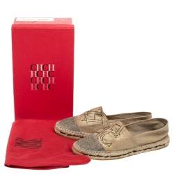 Pre Owned Carolina Herrera Metallic Gold Jute Espadrilles Slip On Loafers Size 39