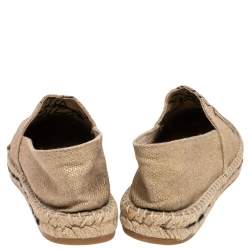 Pre Owned Carolina Herrera Metallic Gold Jute Espadrilles Slip On Loafers Size 39