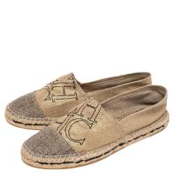 Pre Owned Carolina Herrera Metallic Gold Jute Espadrilles Slip On Loafers Size 39