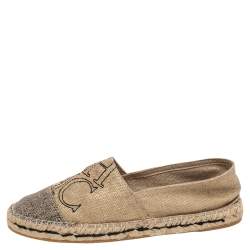 Pre Owned Carolina Herrera Metallic Gold Jute Espadrilles Slip On Loafers Size 39