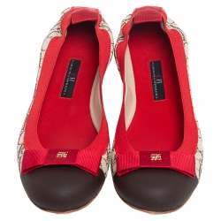 Carolina Herrera Multicolor Canvas and Leather Scrunch Ballet Flats Size 38