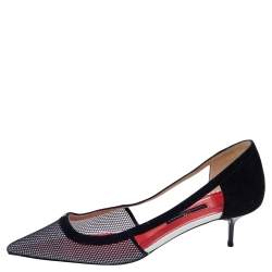 Carolina Herrera Black Mesh and Suede Pointed Toe Pumps Size 41