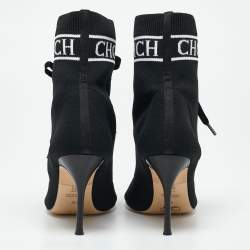 Pre Owned Carolina Herrera Black Knit Fabric  Peep Toe Ankle  Boots Size 39 