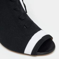 Pre Owned Carolina Herrera Black Knit Fabric  Peep Toe Ankle  Boots Size 39 