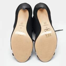 Pre Owned Carolina Herrera Black Knit Fabric  Peep Toe Ankle  Boots Size 39 