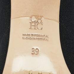 Pre Owned Carolina Herrera Black Knit Fabric  Peep Toe Ankle  Boots Size 39 