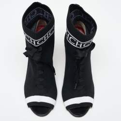 Pre Owned Carolina Herrera Black Knit Fabric  Peep Toe Ankle  Boots Size 39 