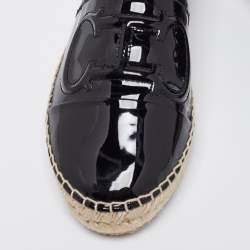 Carolina Herrera Black Patent Leather Logo Espadrilles Flats Size 38
