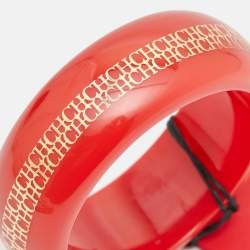  Carolina Herrera CH Red Resin Gold Tone Metal Wide Bangle Bracelet