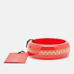  Carolina Herrera CH Red Resin Gold Tone Metal Wide Bangle Bracelet