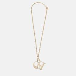 Pre Owned Carolina Herrera CH Logo Charm Gold Tone Long Toggle Pendant Necklace