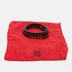 Pre Owned Carolina Herrera Dark Brown Leather CHHC Double Wrap Slim Belt