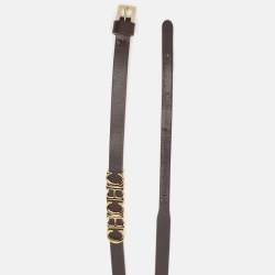 Pre Owned Carolina Herrera Dark Brown Leather CHHC Double Wrap Slim Belt