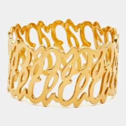 Pre Owned Carolina Herrera CH Logo Gold Tone Wide Bracelet 