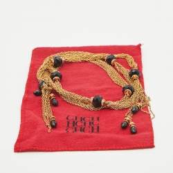 Pre Owned Carolina Hererra Black Beads Crystals Gold Tone Multi Chain Lariat Necklace