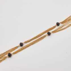Pre Owned Carolina Hererra Black Beads Crystals Gold Tone Multi Chain Lariat Necklace