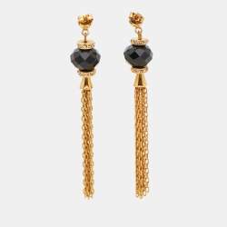 Carolina Herrera Crystals Beads Gold Tone Earrings