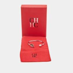 Pre Owned Carolina Herrera Faux Pearl Crystals Gold Tone Bracelet