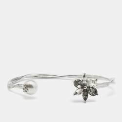 Pre Owned Carolina Herrera Faux Pearl Crystals Gold Tone Bracelet