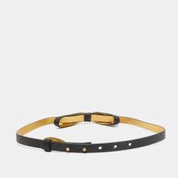 Pre Owned Carolina Herrera Black Leather Logo Bow Slim Waist Belt 75CM