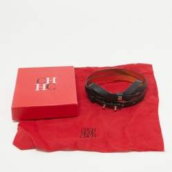 Pre Owned Carolina Herrera Black Leather Logo Bow Slim Waist Belt 75CM