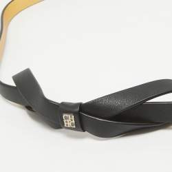 Pre Owned Carolina Herrera Black Leather Logo Bow Slim Waist Belt 75CM