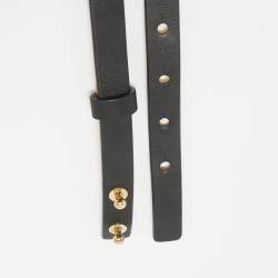 Pre Owned Carolina Herrera Black Leather Logo Bow Slim Waist Belt 75CM