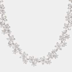 Pre Owned Carolina Herrera Flower Crystals Silver Tone Necklace and Earrings Set