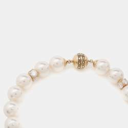 Pre Owned Carolina Herrera CH Faux Pearl Crystals Gold Tone Necklace