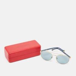 Carolina Herrera Blue/Gold SHE088 Aviator Sunglasses