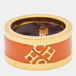 Carolina Herrera CH Enamel Gold Tone Ring  Size 53