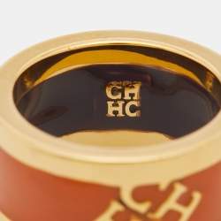 Carolina Herrera CH Enamel Gold Tone Ring  Size 53