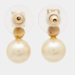 Pre Owned  Carolina Herrera CH Crystals Faux Pearl Gold Tone Earrings