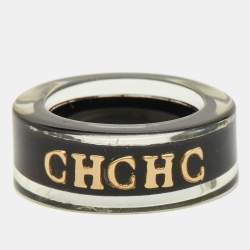 Carolina Herrera CH Resin Gold Tone Band Ring Size 54